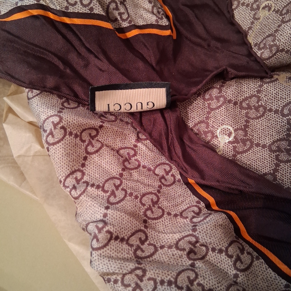 Gucci Brown and Orange Patterned Scarf